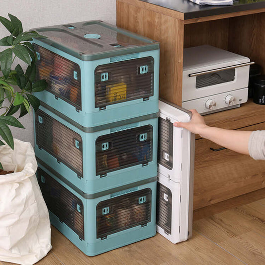 収納ケース 折りたたみ 前開き 積み重ね 大容量 衣装ケース スタッキング コンテナ flatoo(フラトゥー )コンパクト商品専門店
