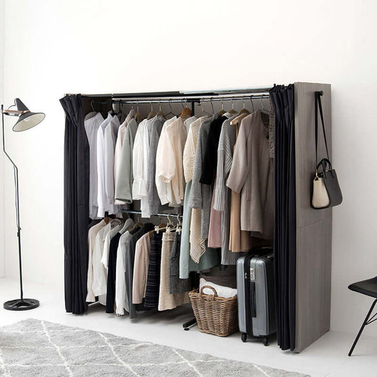 クローゼット 伸縮 奥行55cm 幅180 190 カーテン 棚 2段 flatoo(フラトゥー )コンパクト商品専門店