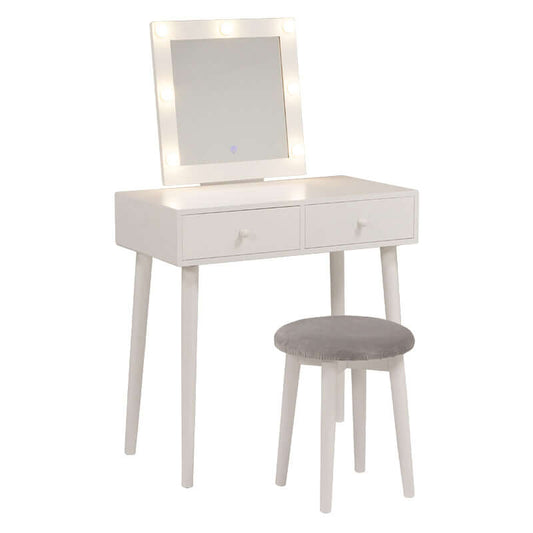 ドレッサー女優ミラー テーブル 白 デスク LEDライト付き 幅75cm 1面 鏡 flatoo(フラトゥー )コンパクト商品専門店