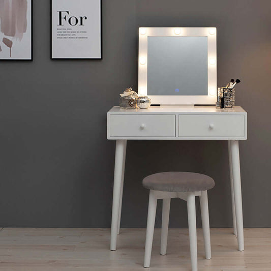 ドレッサー女優ミラー テーブル 白 デスク LEDライト付き 幅75cm 1面 鏡 flatoo(フラトゥー )コンパクト商品専門店