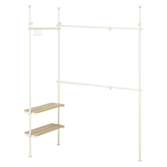 突っ張りハンガーラック 伸縮 2段 棚付き 200cm 大容量 賃貸 flatoo(フラトゥー )コンパクト商品専門店