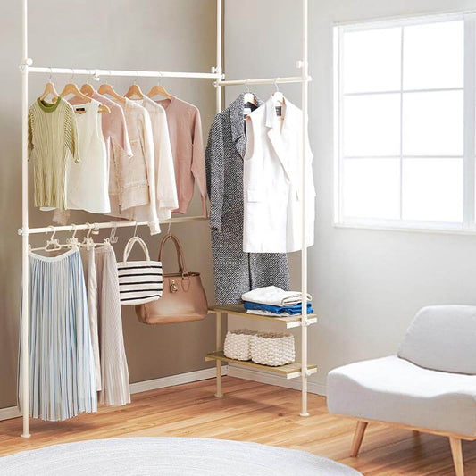 突っ張りハンガーラック 伸縮 2段 棚付き 200cm 大容量 賃貸 flatoo(フラトゥー )コンパクト商品専門店