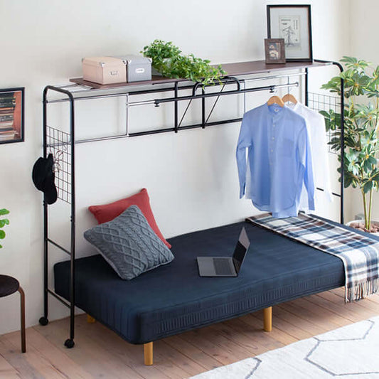 ベッドラック 後付け ハンガーシェルフ 伸縮 上棚 - flatoo(フラトゥー)コンパクト商品専門店