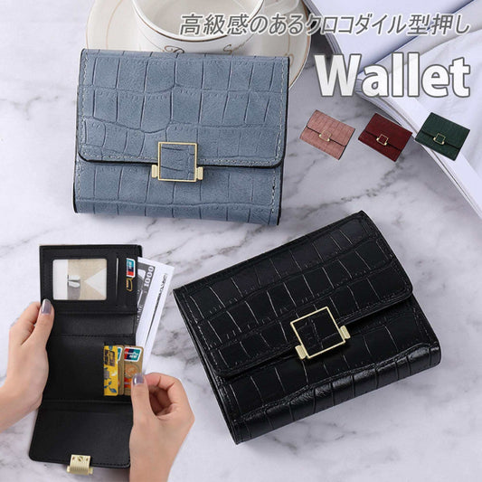 二つ折り財布 スリム マルチウォレット クロコダイル型押し 大容量 カード収納 高見え レディース 財布 flatoo(フラトゥー )家具、雑貨のコンパクト商品専門店