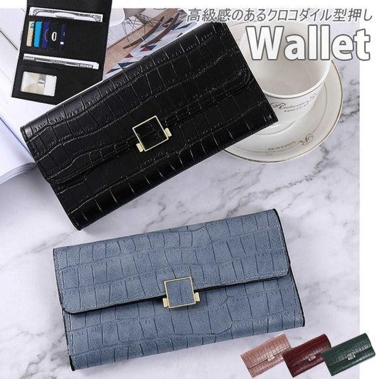 長財布 スリム マルチウォレット クロコダイル型押し 大容量 カード収納 高見え レディース 財布 フラトゥー 財布・バッグ通販