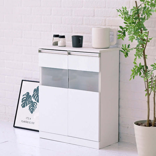 キャビネット おしゃれ 白 鏡面 薄型 スリム 食器棚 奥行30cm 幅60 高さ75 flatoo(フラトゥー )コンパクト商品専門店