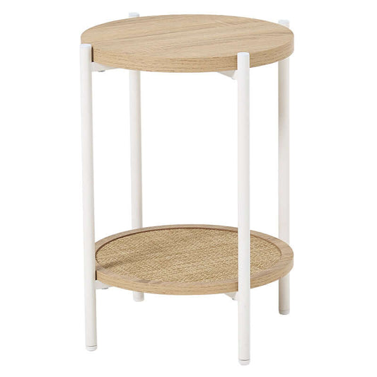 サイドテーブル おしゃれ 丸 二段 小さめ ベッド ラタン 韓国 ナチュラル 高さ50cm flatoo(フラトゥー )コンパクト商品専門店