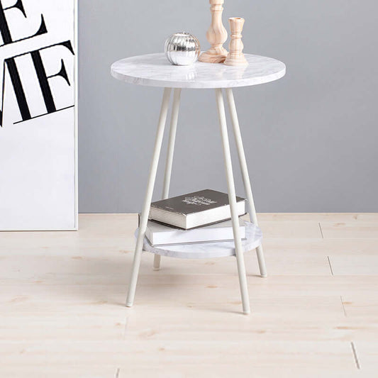 サイドテーブル 丸 コンパクト 幅40cm 高さ55cm 白 ベッド 木目 大理石 flatoo(フラトゥー )コンパクト商品専門店