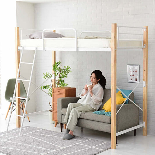 ロフトベッド ハイタイプ シングル はしご 子供部屋 木製 高さ調整 パイプ 180cm flatoo(フラトゥー)コンパクト商品専門店