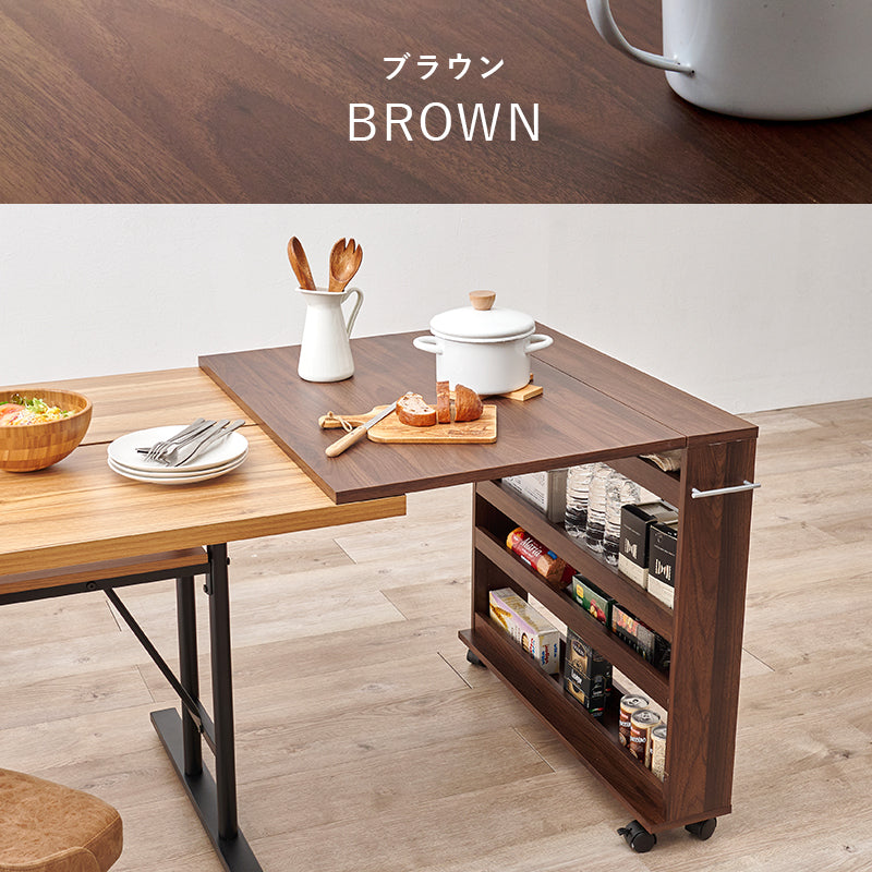 バタフライテーブル 拡張テーブル スリムラック キッチン収納 隙間収納 作業台 キャスター付き 木目調 省スペース 幅70cm 奥行80cm
