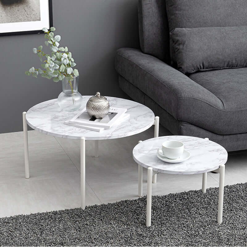 ネストテーブル 丸型 大理石 白 黒 ホワイト コンパクト 軽い 65cm flatoo（フラトゥー ）コンパクト商品専門店