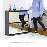 シューズボックス スリム おしゃれ 薄型 鏡付き ミラー 幅90 2段 16足 下駄箱 靴箱 ラック flatoo（フラトゥー ）コンパクト商品専門店